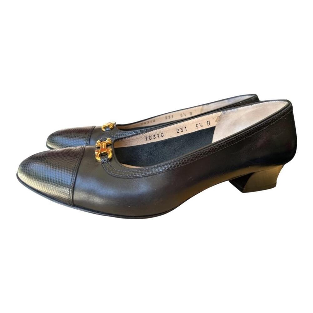 Vintage Salvatore Ferragamo Gancini Heel Lizard Cap Toe Women size 5.5 B